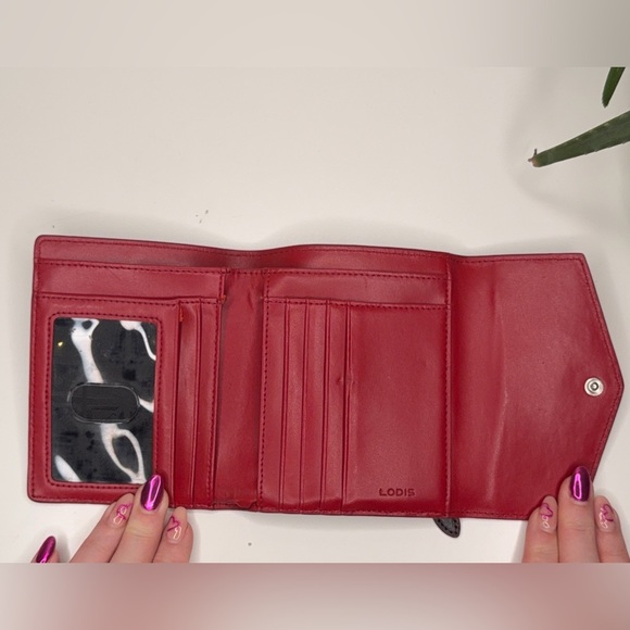 Lodis Genuine Leather Compact Trifold Wallet Black Red Designer Card Coin Purse - Picture 5 of 9